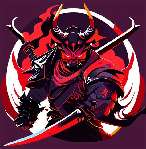 Samurai With Red Sword And Black Skull Illustration Stock Illustration