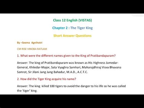 Chapter 2 The Tiger King Class 12th English Vistas Short Answers