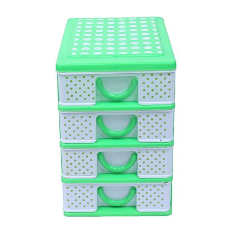 Kuber Industries Plastic Four Layer Drawer Storage Cabinet Box Green