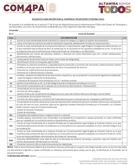 Requisitos para inscripción al padrón de proveedores