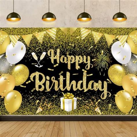 Black Gold Happy Birthday Backdrop Black Gold Birthday Balloon Banner T