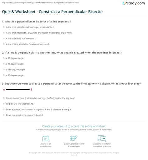 Quiz & Worksheet - Construct a Perpendicular Bisector | Study.com ...