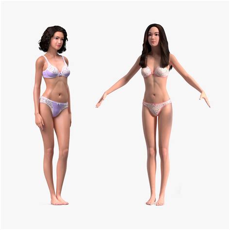 Chinese Woman Lingerie T Pose D Model Ds Blend C D Fbx Max Ma Lxo Obj Gltf