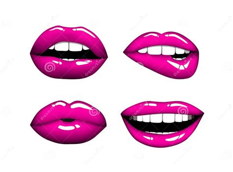 Set Or Collection Of Various Type Of Pink Lips Stock Vector