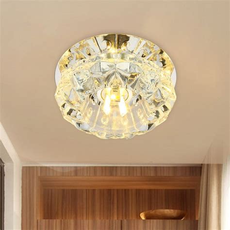 Minimalist Flower Flush Mount Lamp Led Beveled Crystal Ceiling Lighting