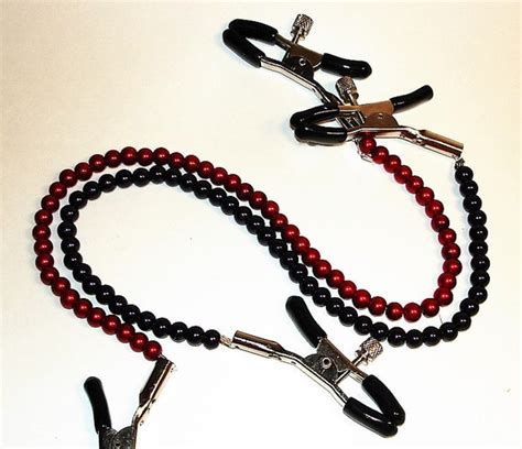 Nipple Clamps Sex Toys PURPLE RED Glass Pearls By SpankUToys
