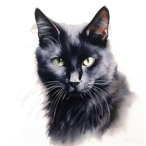 Premium Ai Image Painting Of A Black Cat With Green Eyes And Long