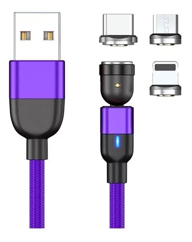 Cabo USB magnético 3 em 1 carregador de celular cor roxo 2M