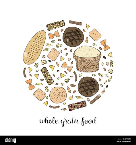Hand Drawn Whole Grain Foods Composed In Circle Shape Stock Vector