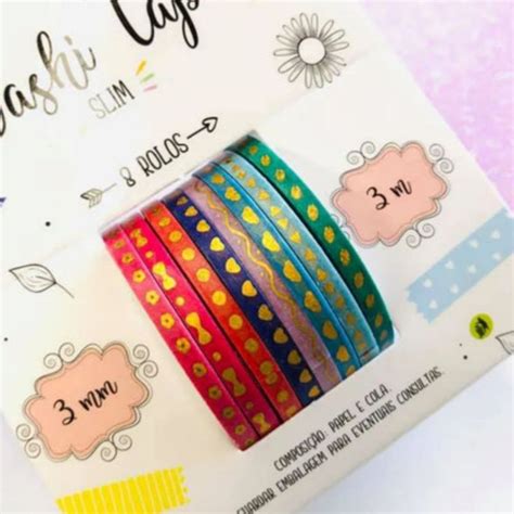 Washi Tape Slim 3mmx3m 8 Unidades BRW Paper Bi Papelaria Que