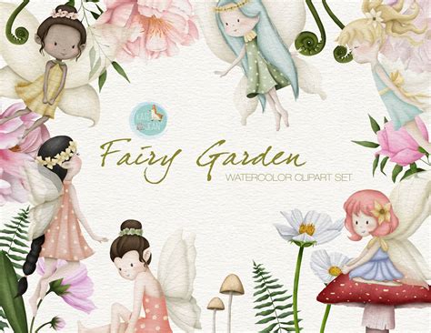 Fairy Garden Watercolor Clipart Enchanted Forest Fairies Etsy