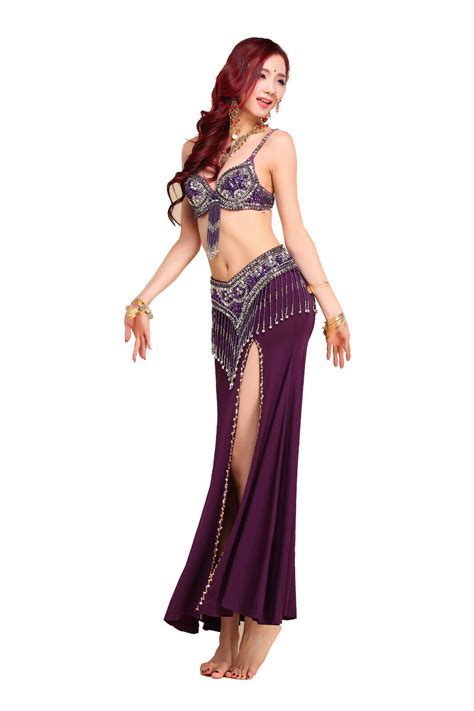 Belly Dance Professional Costume Beaded Bra Top Hip Scarf Skirt Samba