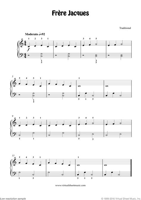 Free Frere Jacques Are You Sleeping Sheet Music For Piano Solo