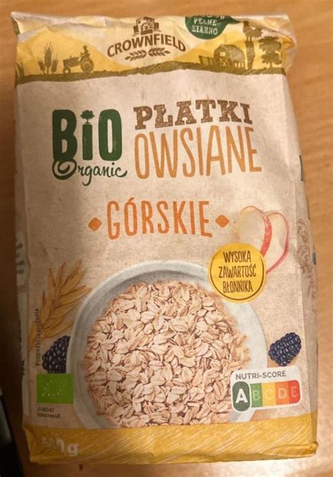 Płatki owsiane górskie bio organic Crownfield kalorie kJ i wartości