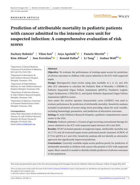 PDF Prediction Of Attributable Mortality In Pediatric Patients With