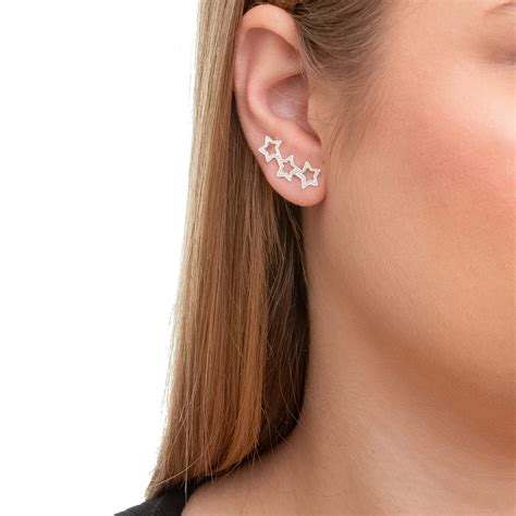 Ear Cuff Em Prata Estrelas Vazadas Flavia Borges Joias