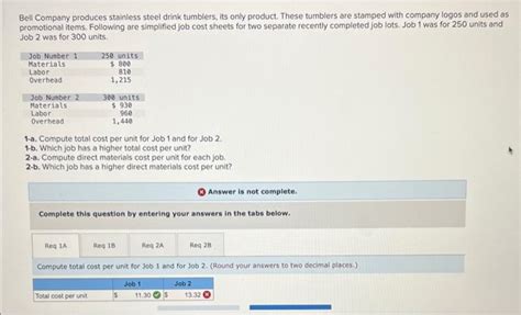 Solved Bell Company Produces Stainless Steel Drink Tumblers Chegg
