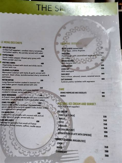 Menu At THE SPOT By Villa Shanti Puducherry