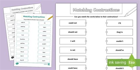 Contractions Matching Worksheet Teacher Made Twinkl