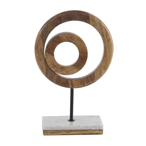 Litton Lane Brown Mango Wood Circle Geometric Sculpture With Marble