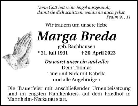 Traueranzeigen Von Marga Breda Trauerportal Ihrer Tageszeitung