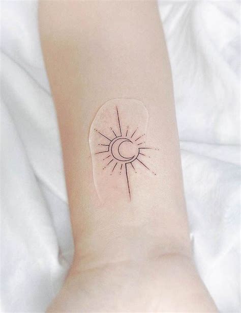 Simple Sun And Moon Fine Line Tattoo By Mariash Ink Spine Tattoo Bee