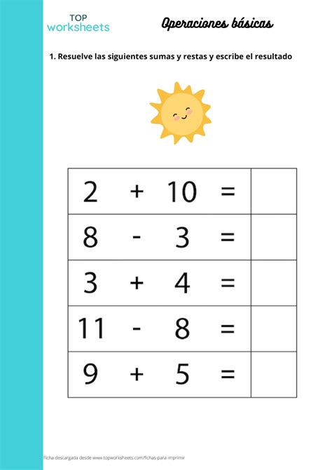 Ficha Para Imprimir Resuelve Las Operaciones Página 1 Topworksheets