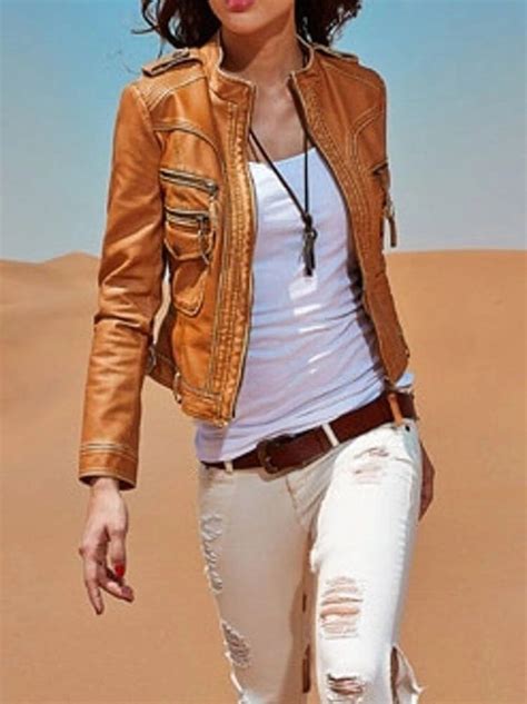 Womens Genuine Lambskin Leather Motorcycle Slim Fit Designer Biker Ja