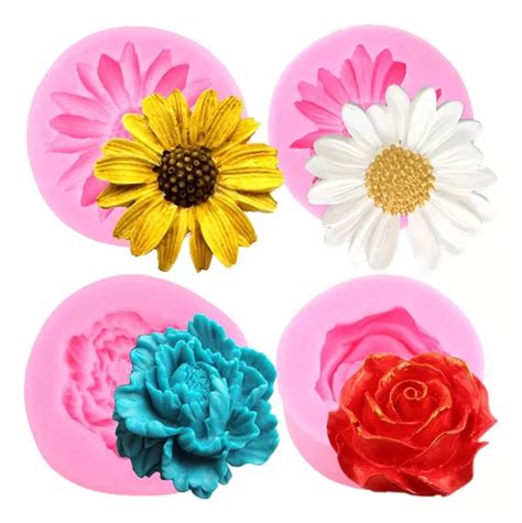 4pcs Molde De Silicona Flor De Rosa Margarita Peonía Fondant Meses