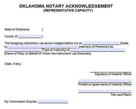 Free Oklahoma Notary Acknowledgement Forms PDF Word