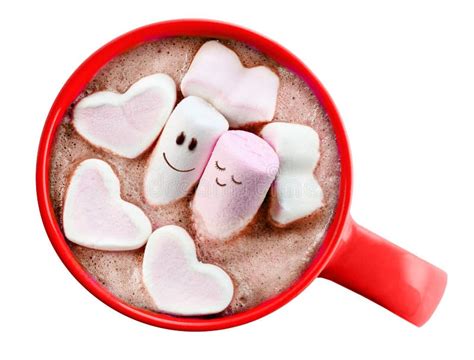 Red Cup Of Hot Chocolate With Marshmallow Cinnamon Stick And Star Anise And Christmas Cookies