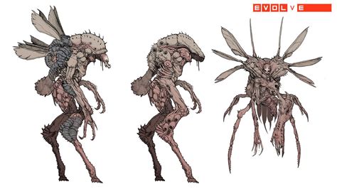 An Alien Creature Is Shown In Three Different Poses