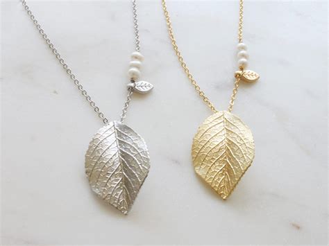 Modern Leaf Pearl Necklace Long Chain Necklace For Women Etsy