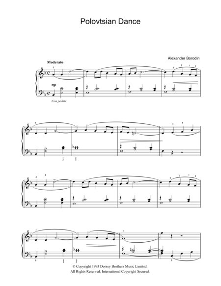 Polovtsian Dance By Alexander Borodin Easy Piano Digital Sheet