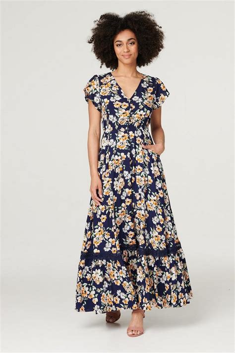 Dresses Floral Frill Sleeve Maxi Dress Izabel London