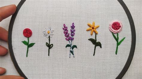 Hand Embroidery For Beginners 5 Amazing Flowers Embroidery Tutorial