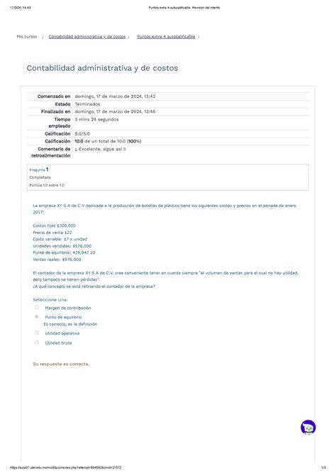 Puntos Extra 4 Autocalificable Contabilidad Administrativa Y De Costos