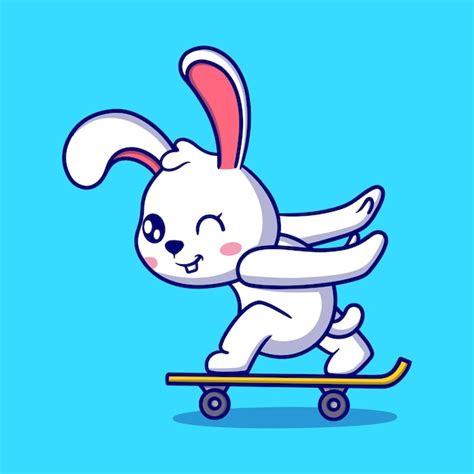 Premium Vector Cute Bunny Playing Skateboard Cartoon Icon Illustration