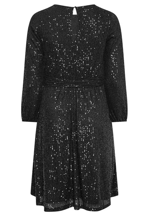 Yours London Plus Size Black Sequin Skater Dress Yours Clothing