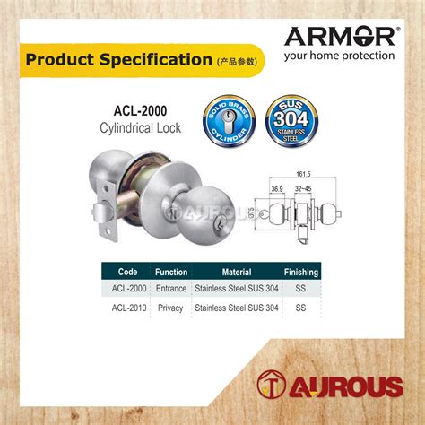 ARMOR STAINLESS STEEL SUS304 60MM CYLINDRICAL LOCK KNOBSET DOOR LOCK