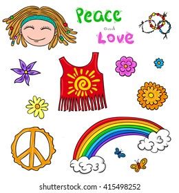 Hippie Symbols Set Vector Isolated Elements Stock Vector (Royalty Free) 415498252 | Shutterstock