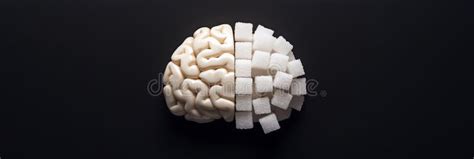 Brain And Sugar Cubes Showing Sugar Consumption Effect On Brain Stock