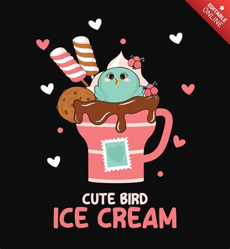 Diseño de camiseta de San Valentín con helado de pájaro kawaii Modelo