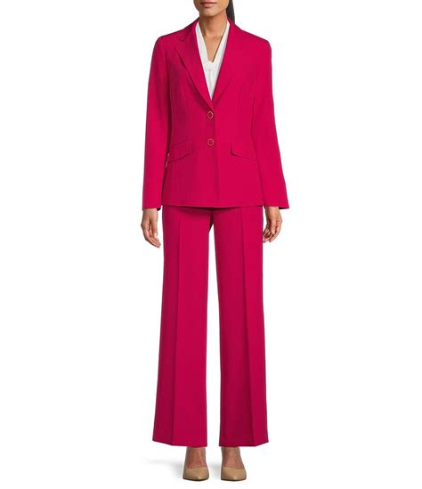 Nipon Boutique Crepe Notch Lapel Collar Long Sleeve Button Front Jacket Pant Set Dillards