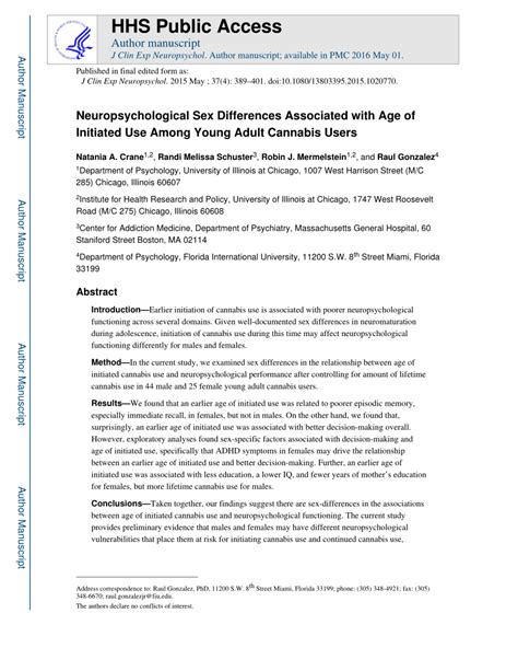 Pdf Neuropsychological Sex Differences Associated With Age Of