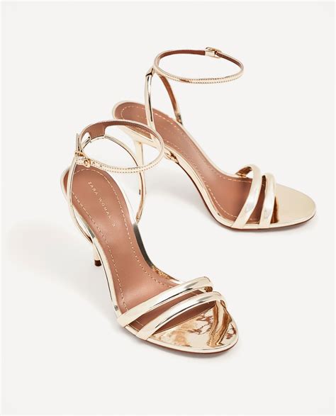 Zara Golden Strappy High Heel Sandals Gold High Heel Sandals Heels