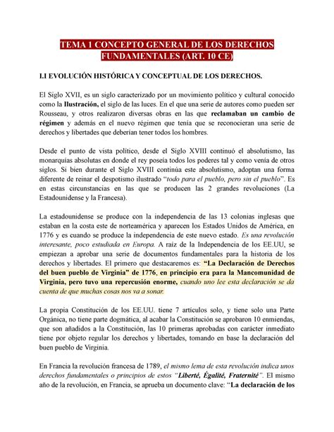 Tema 1 Concepto General De Los Derechos Fundamentales Tema 1 Concepto General De Los