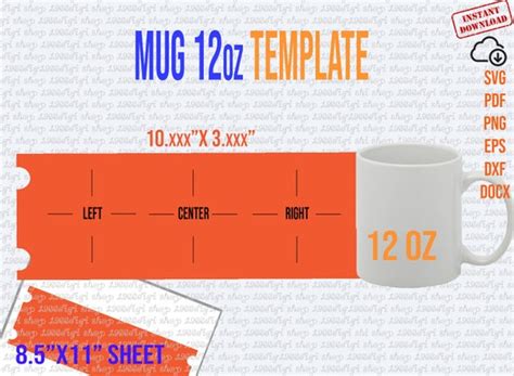 Mug 12oz Template 12 Oz Mug For Sublimation Full Wrap Handle Etsy