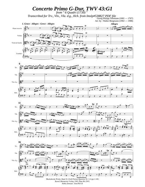 Telemann G P Concerto G Dur Twv 43 G1 Sheet Music For Harpsichord