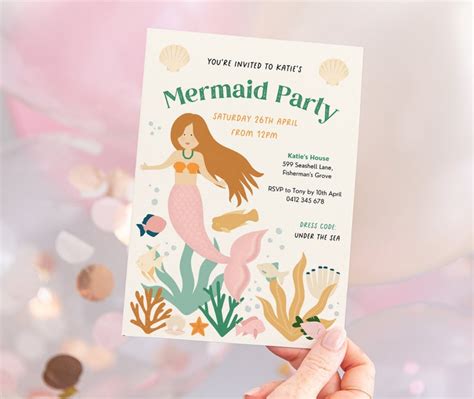 Mermaid Birthday Invitation Printable Mermaid Invitation Template Under The Sea Pool Party